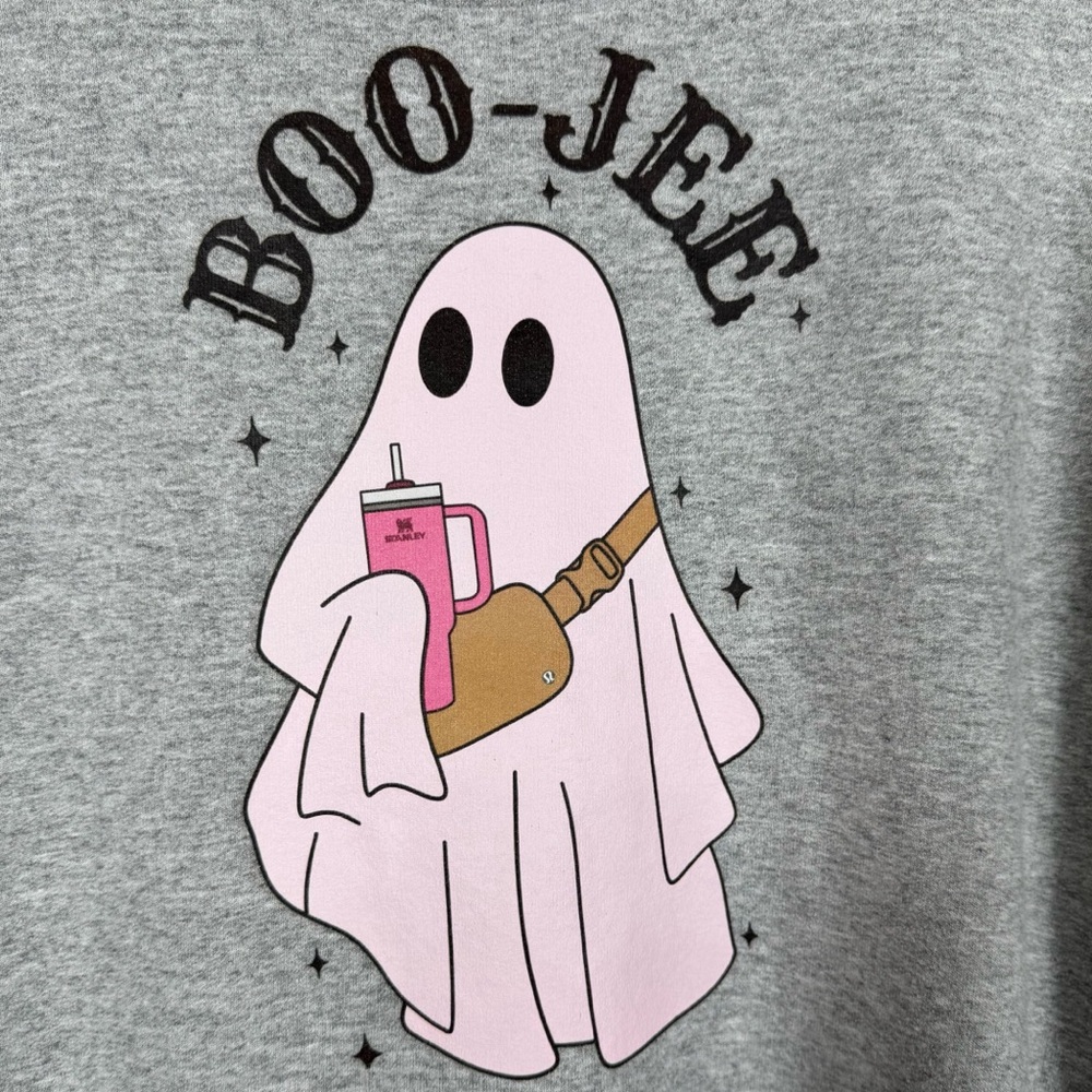 BOO-JEE Halloween Sweat Shirt Women’s L Oversized Ghost Spooky Gray Pink Fall - Picture 2 of 8